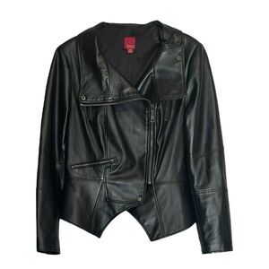 G.I.L.I. Genuine Leather Moto Jacket Black Asymmetrical Zip Size 12 High Collar